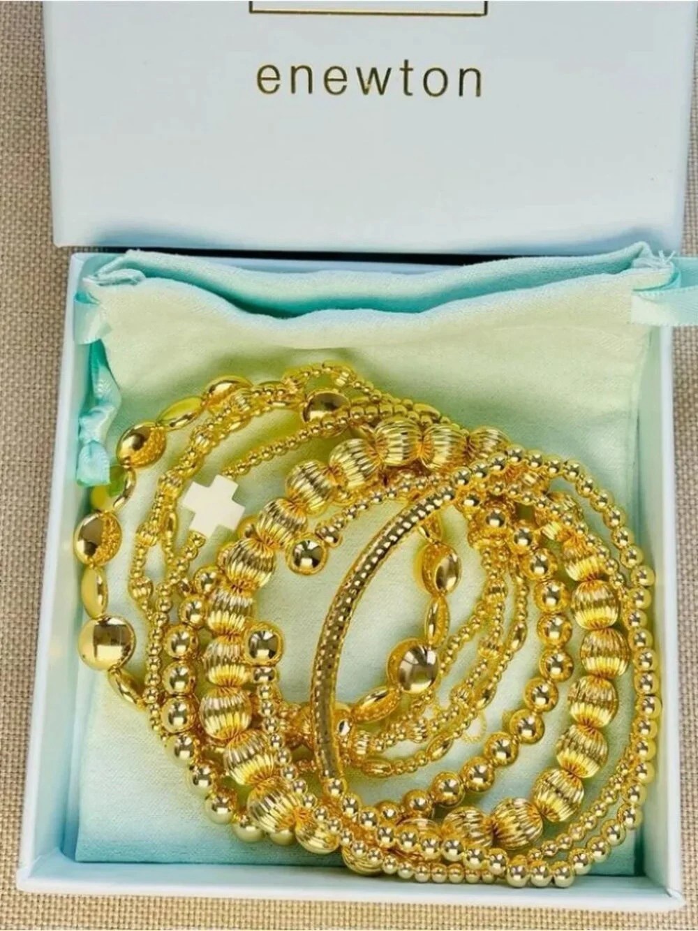 Enewton 8-Piece Gold Bead Cross Bracelet Stack Set